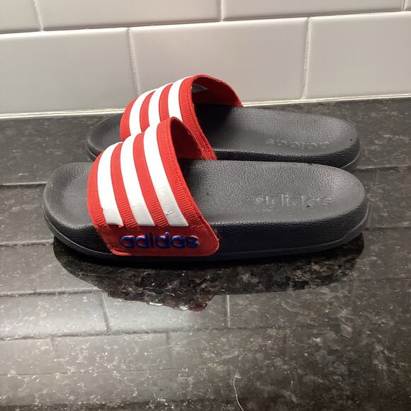 Adidas Kids' Adilette Shower Slip on Slides Casual Summer Red White Size 12 - Picture 5 of 10